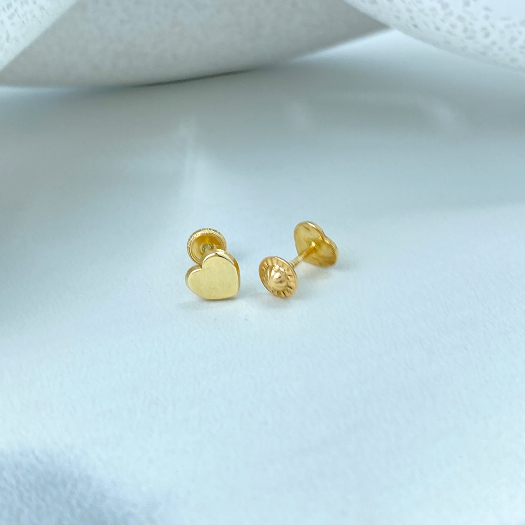 14k Solid Gold Polished Heart Stud Earrings or Star with CZ Stud Earrings, 14k Solid Yellow Gold CZ Stud Earrings