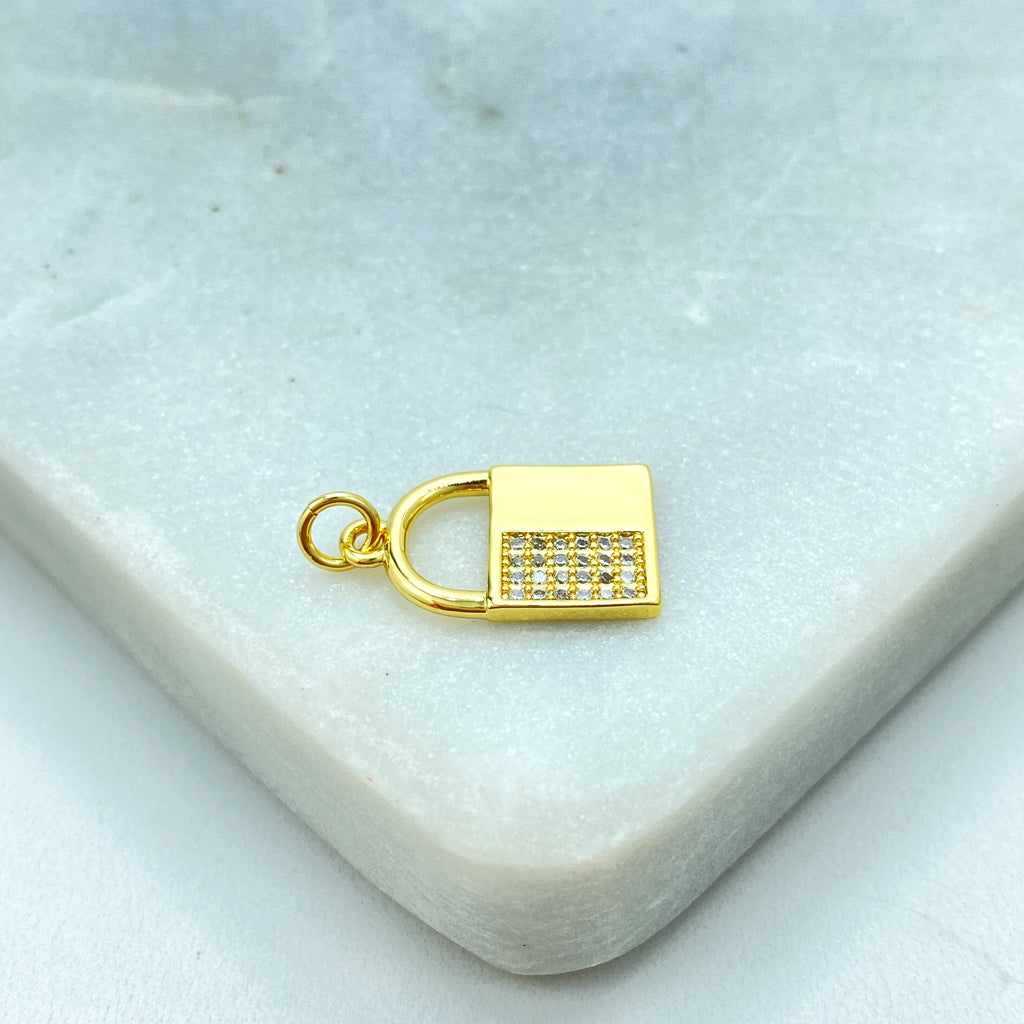 18k Gold Filled Lock Charm, CZ Pave Padlock Pendant, Dainty Love Jewelry, Protection Charm, Bulk Order