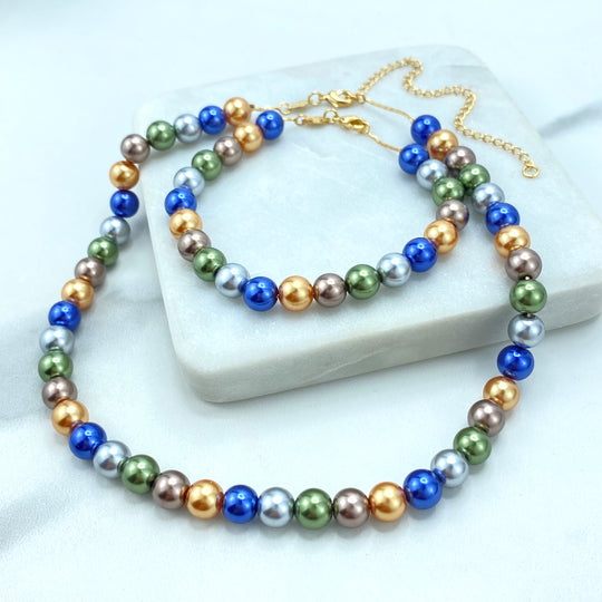 18k Gold Filled Multicolor Simulated Pearl Necklace or Bracelet, Timeless Jewelry, Buy as a set or individually