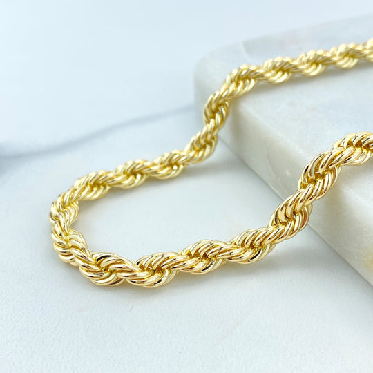 18k Gold Filled 6mm Rope Chain, with 17.5 Inches Long, Chunky Rope Chain Necklace, Lobster Claw