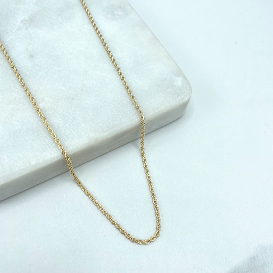 18k Gold Filled 2mm Rope Link Chain, Link Dainty Chain, Available in 18 Inches or 24 Inches