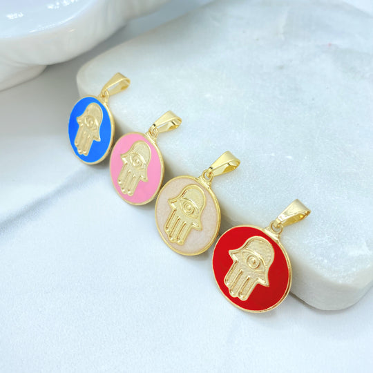 18K Gold Filled Hamsa Hand Enamel Pendant