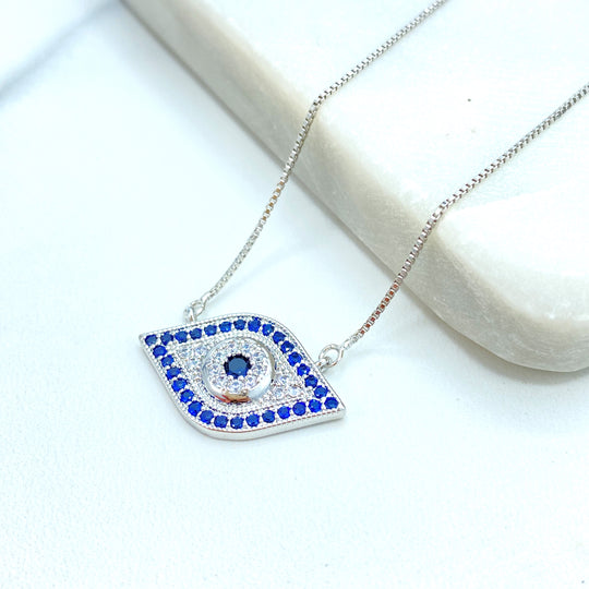 18k Gold Filled or Silver Filled Evil Eye Charm Shape Necklace, Micro CZ Evil Eye Charm Necklace, Protection against the Evil Eye Necklace