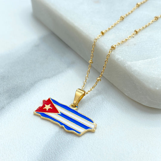 18k Gold Filled Multicolor Enamel Cuban Flag Pendant, Cuban Flag Charm, Bandera de Cuba, Patriot Cuba Flag Pendant