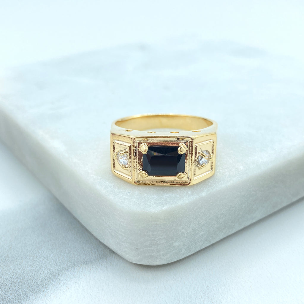 18k Gold Filled Men's Color CZ Ring, Square Center Stone Ring, Blue, Green, Clear, Black Men's Solitaire Ring