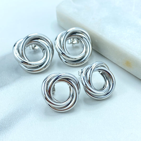 Silver Filled Chunky Triple Twisted Circle Layer Earrings, Trendy Earrings