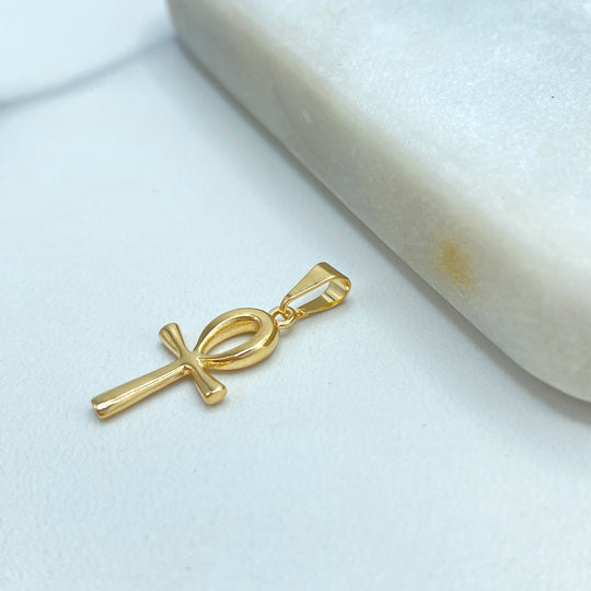 18k Gold Filled Egyptian Ankh Cross Hollow Charm, Egyptian Key of Life Ankh Charm, Tiny Ankh Cross Pendant