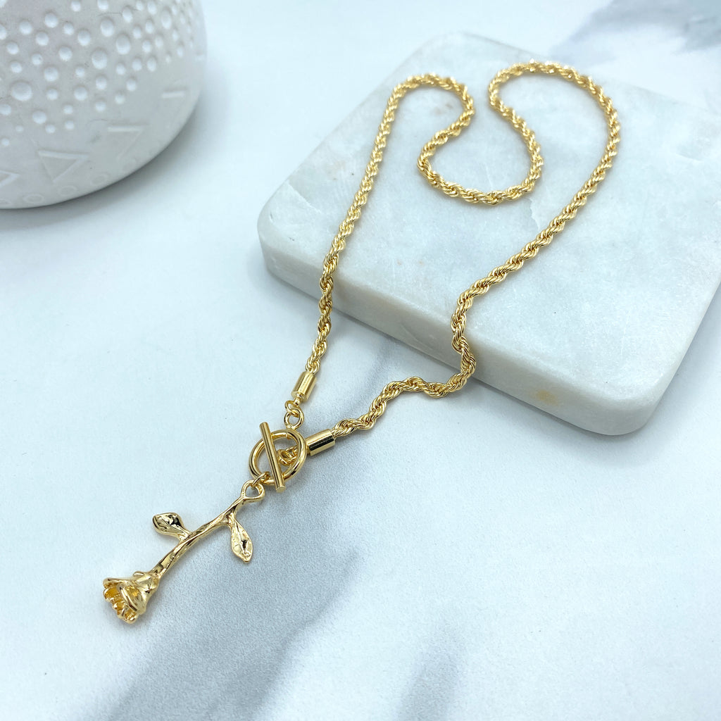 18k Gold Filled 2mm Rope Chain Necklace with Toggle with Solid Rose Closure