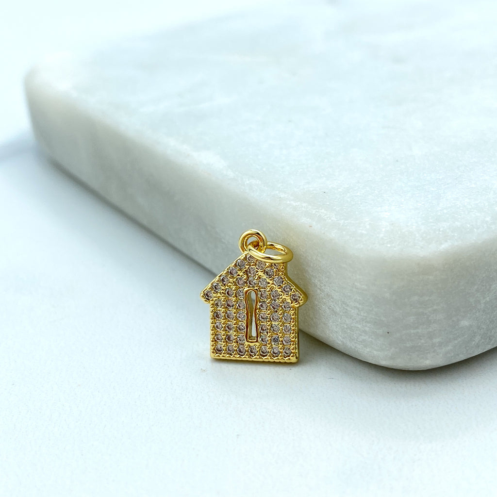 18k Gold Filled House Charm, CZ Pave Petite Pendant with Keyhole Design, Dainty Symbolic Jewelry, CZ House Charm