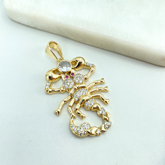 18k Gold Filled Scorpio with Clear & Pink Cubic Zirconia Zodiac Sign Pendant