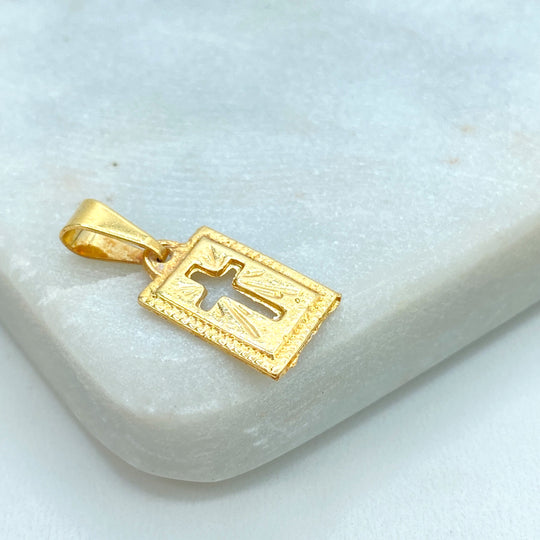 18k Gold Filled Rectangular Frame with Cutout Cross Pendant, Religious Cross Pendant, DIY Cross Charm
