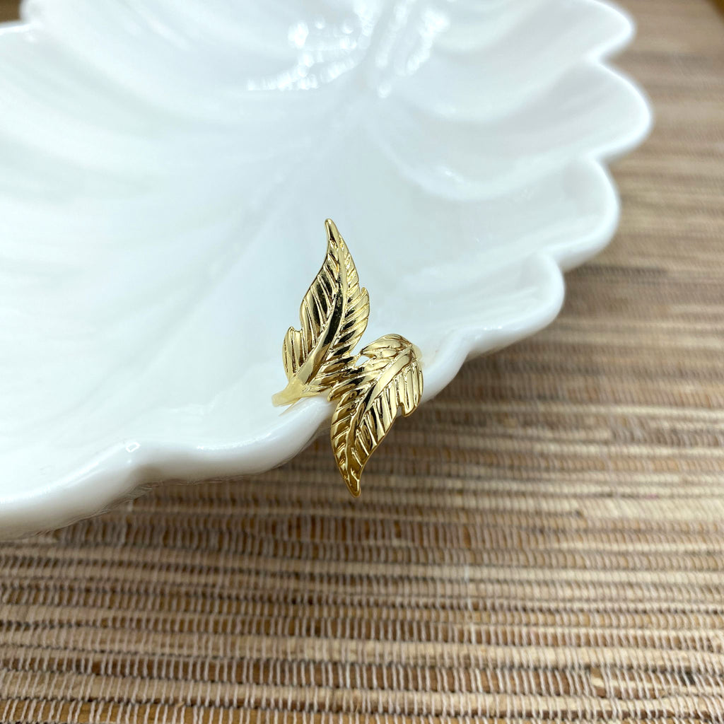 18k Gold Filled Double Leaves Shape Design, Fashion Spring Autumn Ring, Wholesale Jewelry Making Supplies