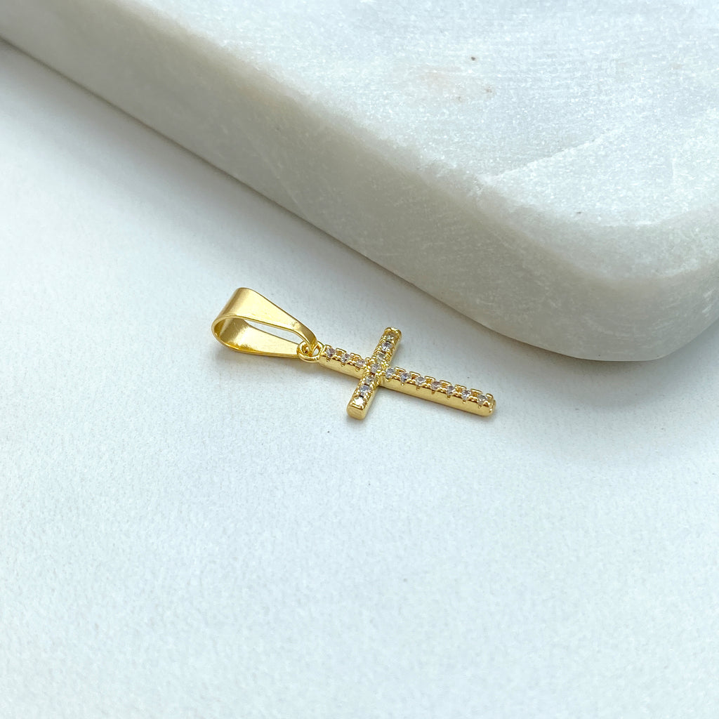 18k Gold Filled Petite Cross Charm featuring Pave Micro Cubic Zirconia, Religious Diy Charm