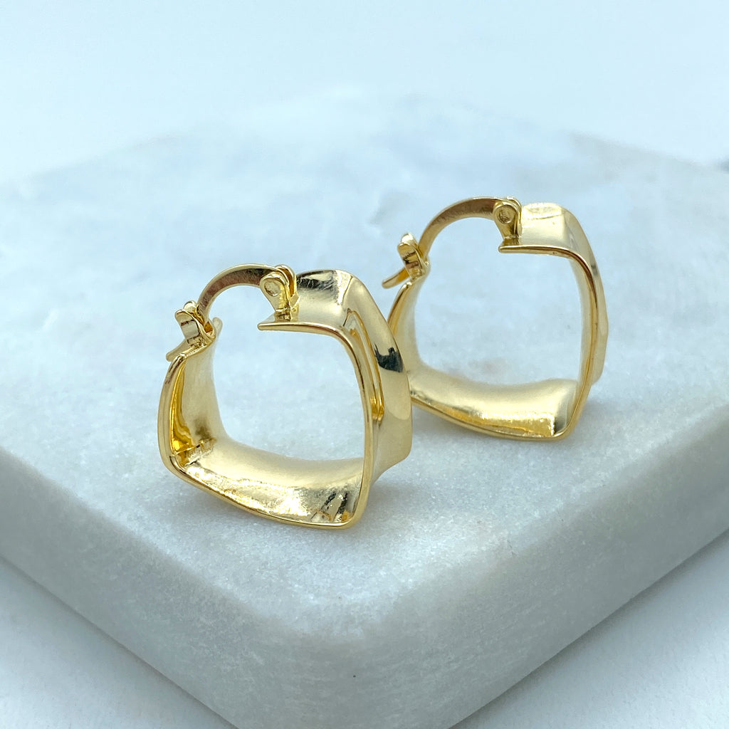 18k Gold Filled Polished Square Huggie Hoops, Modern Jewelry