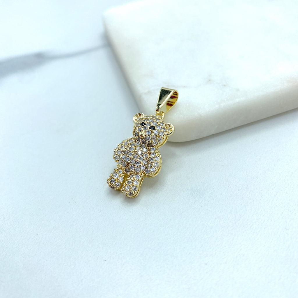 18k Gold Filled Clear White Micro CZ Teddy Bear Pendant
