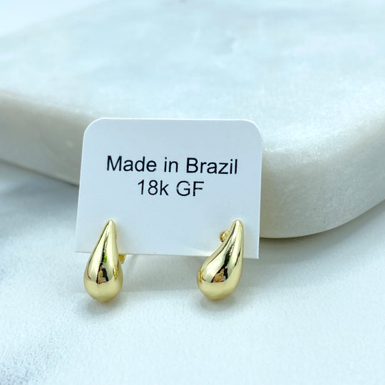 18k Gold Filled Gold Dome Earrings, Small Chunky Vintage Drop Earrings, Teardrop Puffed Earrings, Puffed Gold Stud Earrings