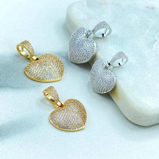 18k Gold Filled or Silver Filled Puffy Heart Charm Pendant with Micro CZ, CZ Bubble Heart Pendant
