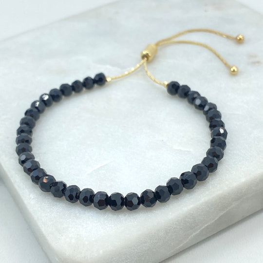 18k Gold Filled Simulated Black Spinel Beads Adjustable Bracelet, Zodiac & Energy Black Beads Bracelet, Dainty Bracelet