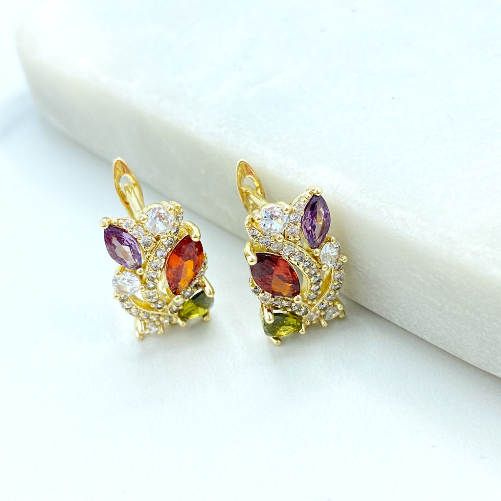 18k Gold Filled Earrings, Multicolor CZ Huggie Hoops, Rainbow Gemstone Huggie Earrings, Timeless Earrings, Gift for Her