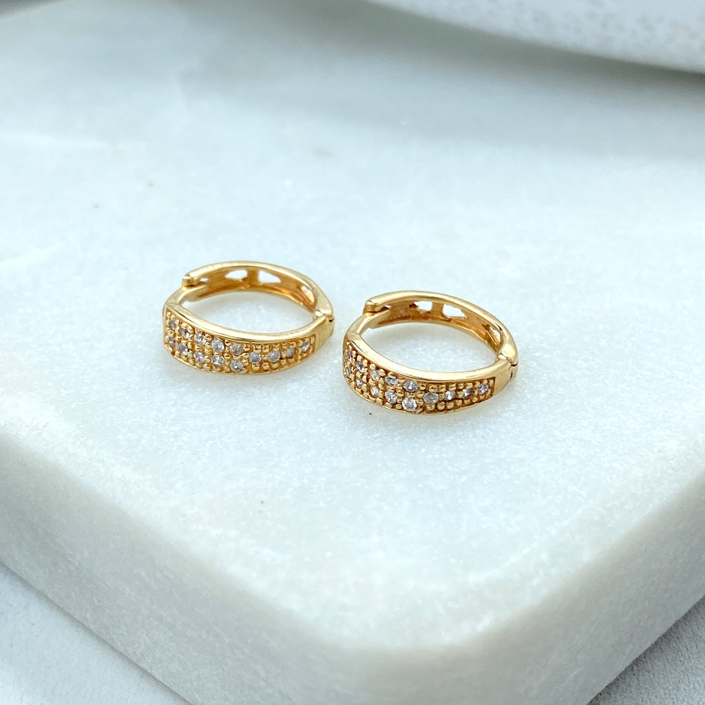 14k Solid Gold Huggie Earrings featuring CZ, 14k Solid Yellow Gold Classic CZ Huggie Earrings