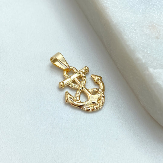 18K Gold Filled Nautical Anchor with Rope Petite Charm, Maritime Ocean Inspiration Pendant