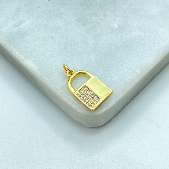 18k Gold Filled Lock Charm, CZ Pave Padlock Pendant, Dainty Love Jewelry, Protection Charm, Bulk Order
