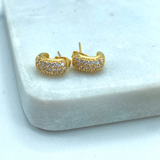 18k Gold Filled Petite C Shape Stud Earrings featuring Clear Micro CZ, Classic Earrings