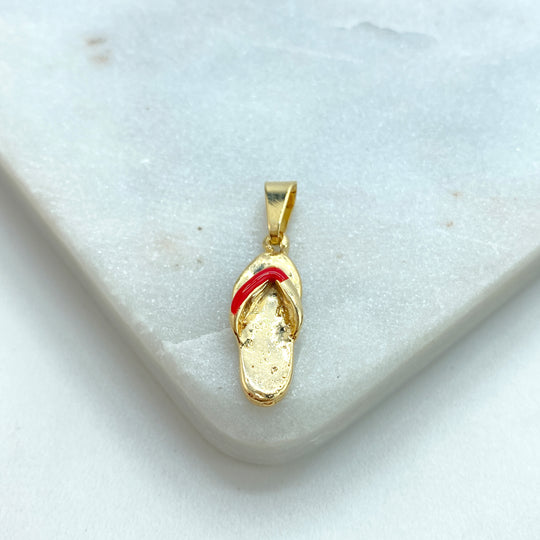 18k Gold Filled 3d Flip Flops Charm with Red Enamel, Summer Charm, Petite Red Sandal Pendant