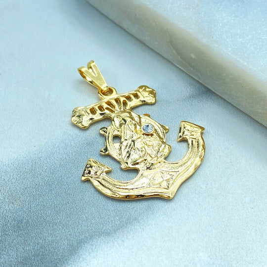 18k Gold Filled Anchor Mariner Saint St Barbara Medal Pendant, Nautical Charm with Saint Barbara, Santa Barbara Pendant