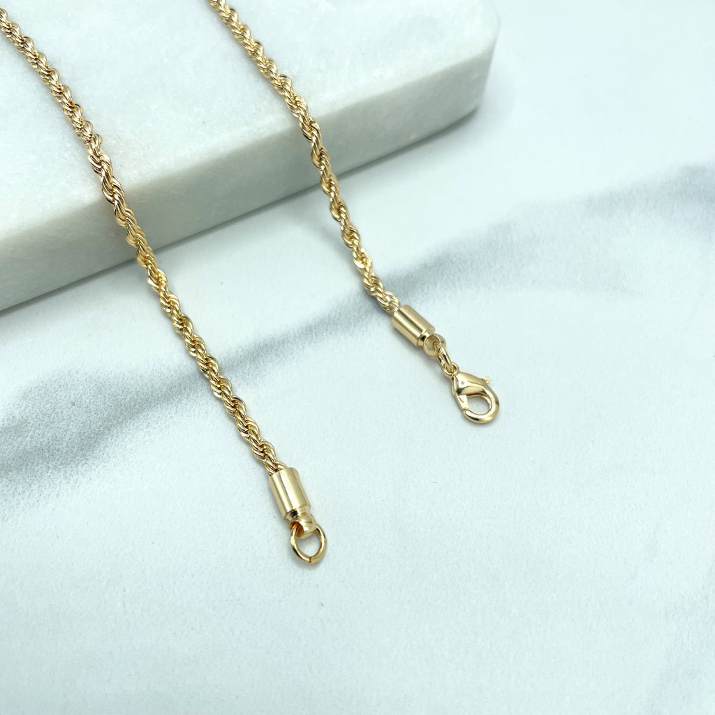 18k Gold Filled 2mm Rope Chain with 17.5 Inches Long