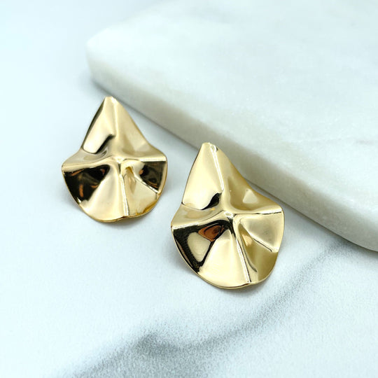 18k Gold Filled Triangle Double Hammered Coin Disc Stud Earrings, Geometric Earrings