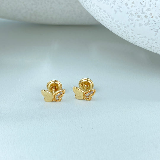 14k Solid Gold Butterfly Stud Earrings,14k Solid Yellow Gold Butterfly Stud featuring Cz Stud