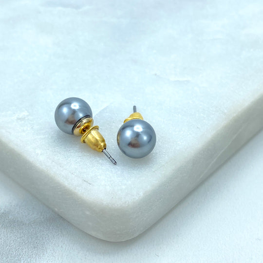 Stainless Steel 8mm Simulated Grey Pearl Stud Earrings, Timeless Jewelry