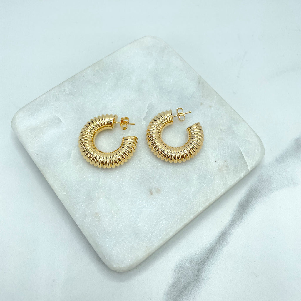 18k Gold Filled 29mm Twisted Spiral Gold Hoop Earrings Push Back