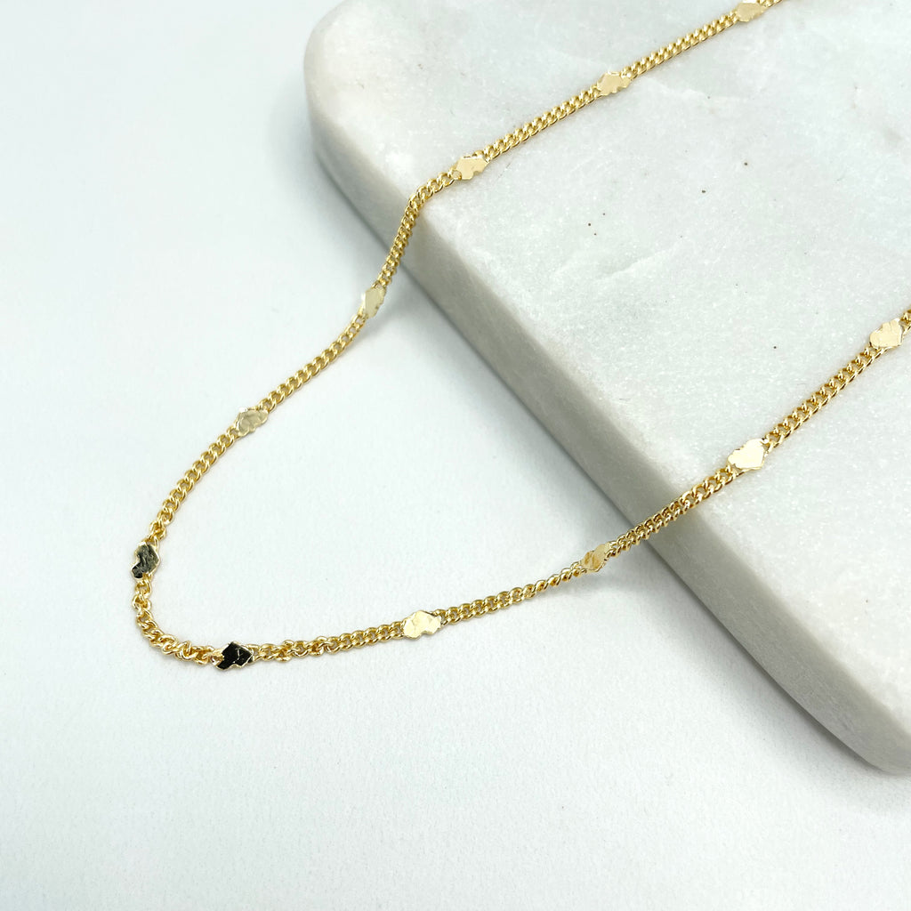 18k Gold Filled 1mm Curb Link Chain 14 Inches or 18.5 Inches with Polished Petite Hearts