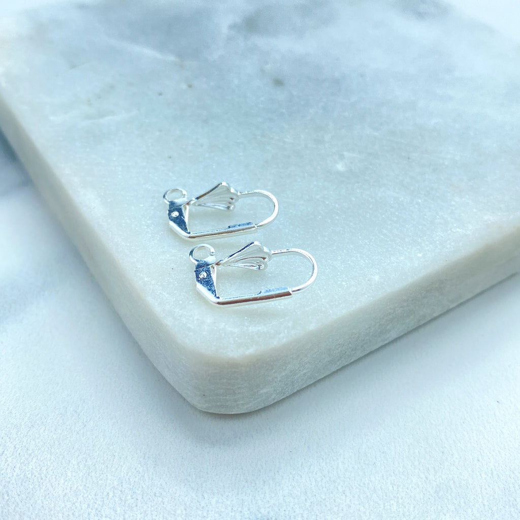 Silver Filled Leverback Shell Earrings, French Hook Ear Wire with Open Loop, Lever Back Hook Clasps