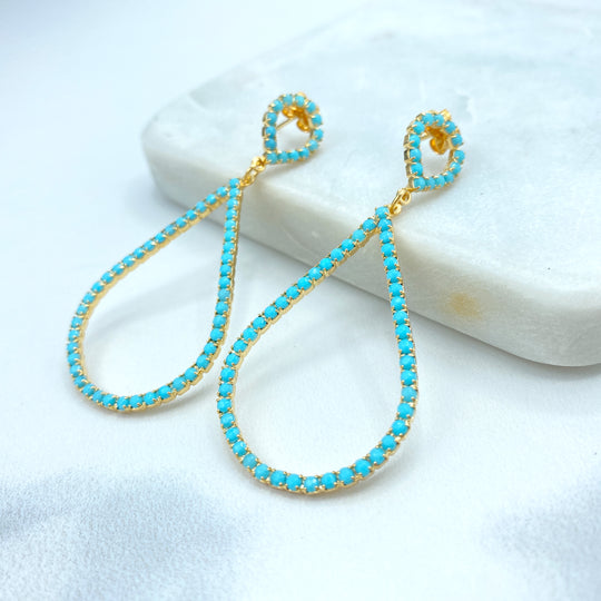 18k Gold Filled Turquoise Teardrop Dangle Earrings, Double Drop Earrings