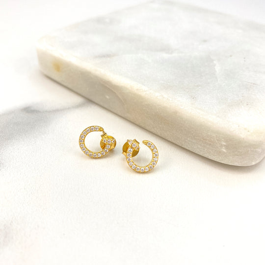 18k Gold Filled Nail Screw Shape Stud Earrings featuring Micro Pave, Cubic Zirconia