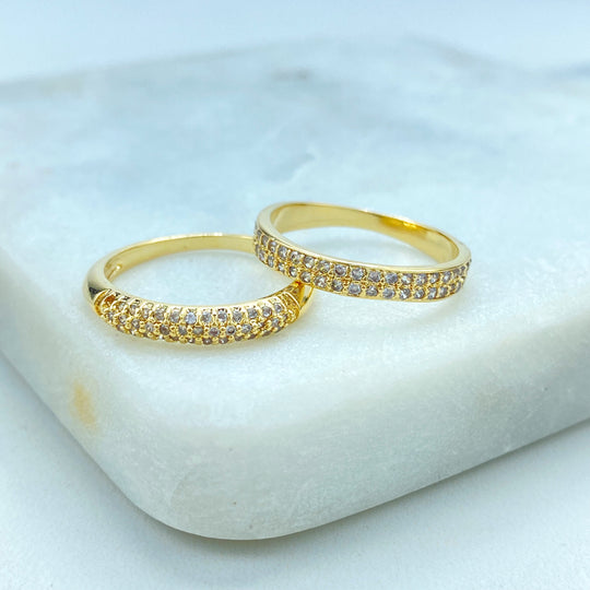 18k Gold Filled Micro Pave CZ Flat Ring or Round Ring, Timeless Classic Ring, Front Micro CZ Ring