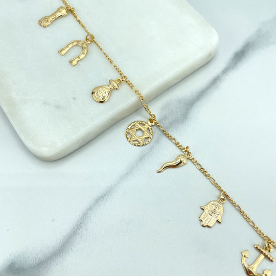 18k Gold Filled Anklet with Lucky & Protection Charms