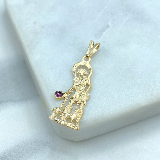 18k Gold Filled San Lazaro, Saint Lazarus, Pendant Charms, San Lazaro with Cubic Zirconia Pendant