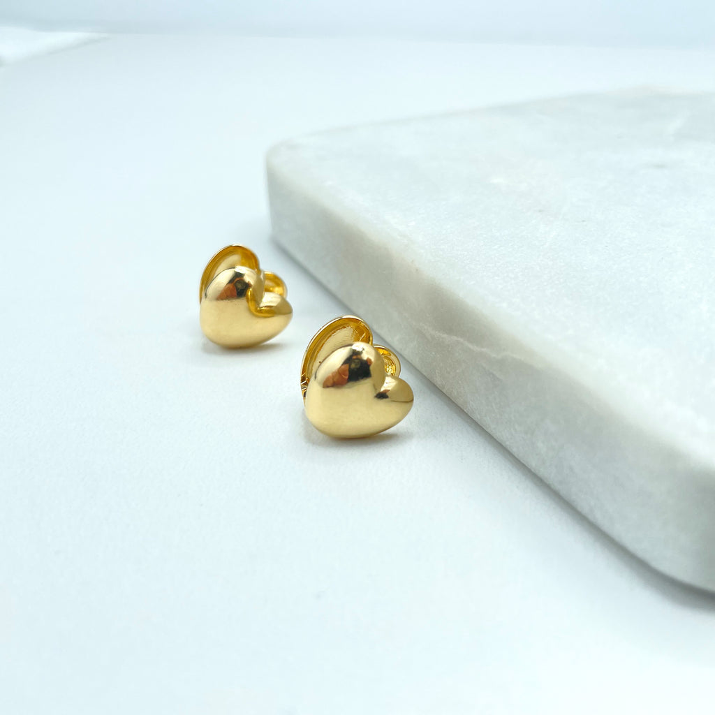 18k Gold Filled Polished Heart Shape Stud Earrings, Double Heart Earrings