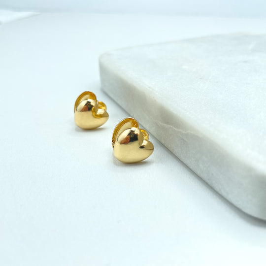 18k Gold Filled Polished Heart Shape Stud Earrings, Double Heart Earrings