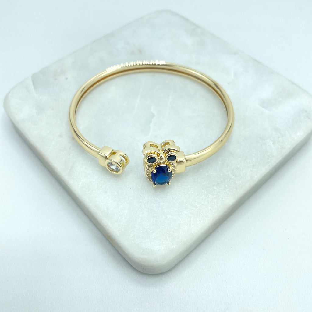 18k Gold Filled Bangle Cuff Bracelet Owl Shape Featuring Micro Pave Cubic Zirconia