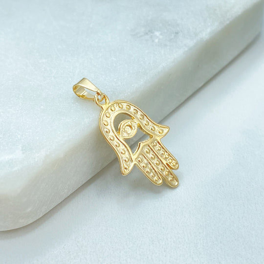 18k Gold Filled Texturized Hamsa Hand Pendant