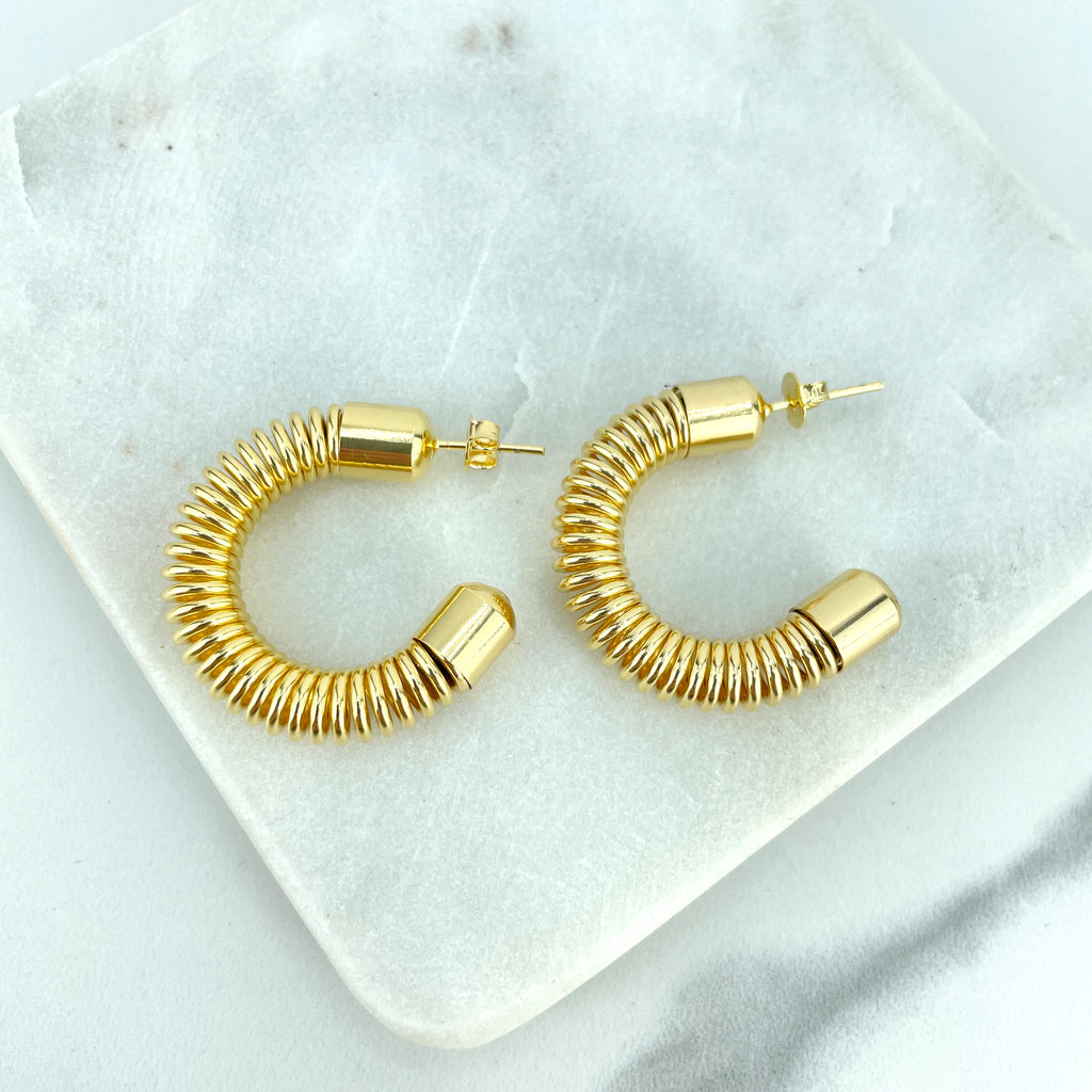 18k Gold Filled Coiled C-Hoop Spiral Ear-studs Earrings