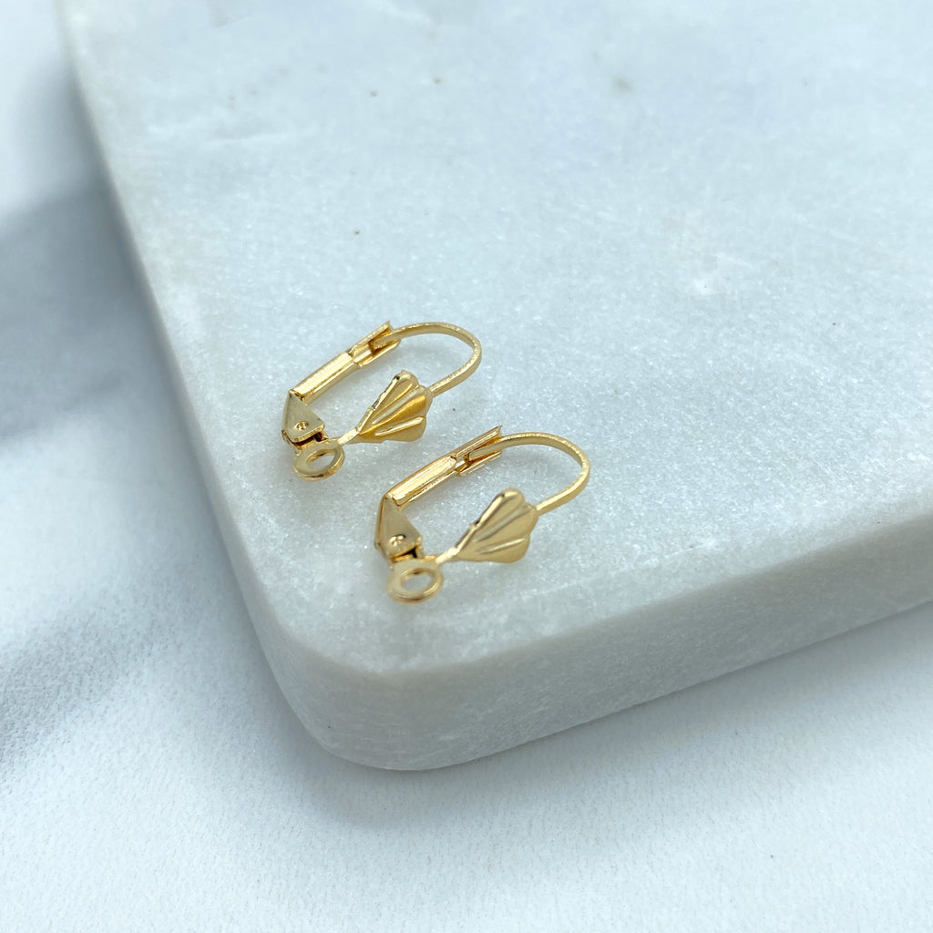 18k Gold Filled Leverback Shell Earrings, French Hook Ear Wire with Open Loop, Lever Back Hook Clasps