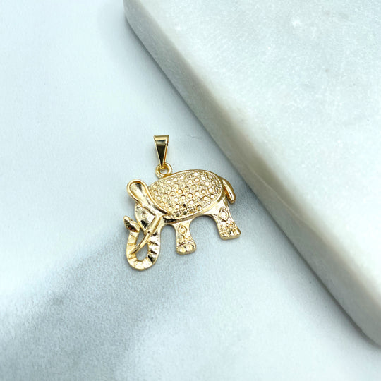 18k Gold Filled Textured Indian Elephant Charm, Elephant Pendant