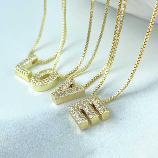 14k Gold Plated Chunky Ballon Letter Necklace, Initial Necklace for Women, CZ Initial Necklace