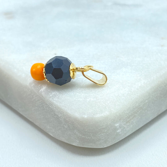 18k Gold Filled Azabache Charm, with Orange Bead, Protection against the Evil Eye Charm, Azabache Pendant